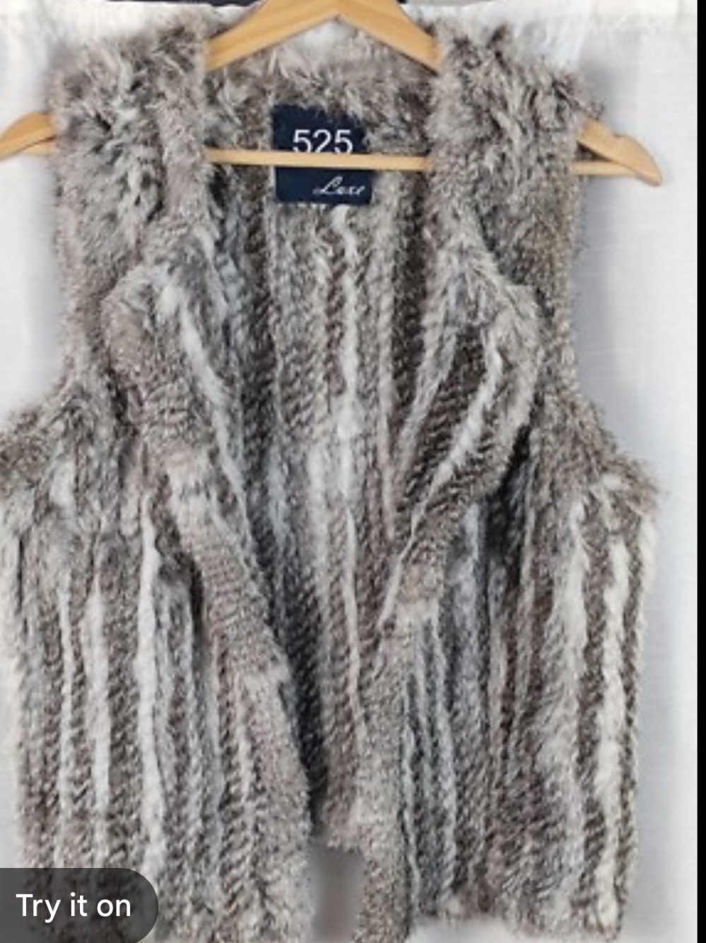525 America Luxe Rabbit Fur Open-Front Vest in Taupe and Cream